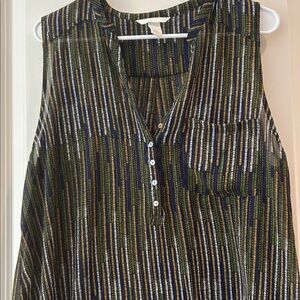H&M 1/2 button down V-neck sleeveless sheer pattern print hi lo Top size 14